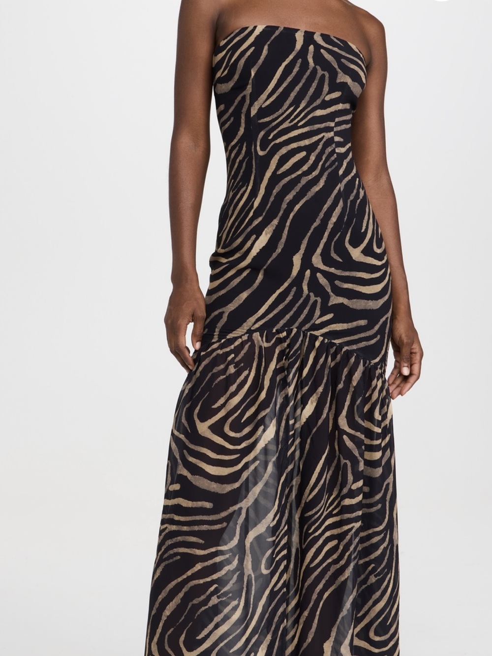 Strapless Zebra-Print Maxi Dress in Black and Tan Size 6 NWT